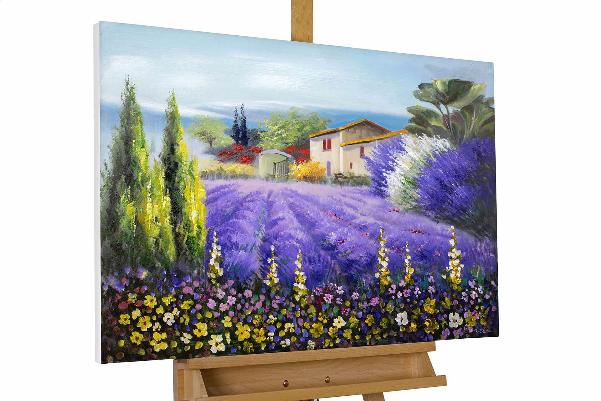 ACRYLBILD HANDGEMALT 90/60 cm - Lila/Grün, Holz/Textil (90/60cm) - KUNSTLOFT