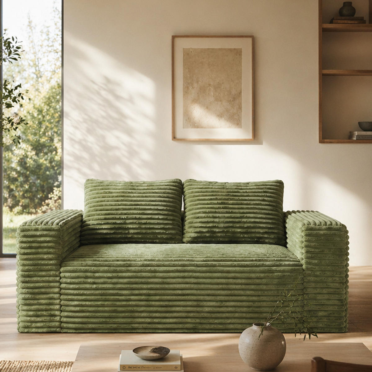 POHOVKA Zelená z manšestru, dvoumístná, bez montáže - zelená barva, textil (160/58/88cm) - Urban Meuble