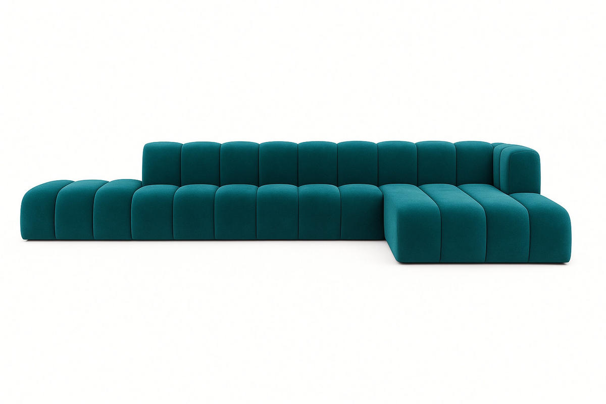 ECKSOFA Mit Hocker GRAND L, Stoff Salvador, Azurblau, Rechts - Blau, Holz (386/179cm) - Kaiser Möbel