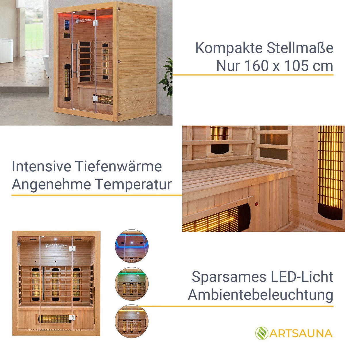 INFRAROTKABINE Kiruna160 mit Dual Technologie - Naturfarben, Holz (160/190/105cm) - Artsauna