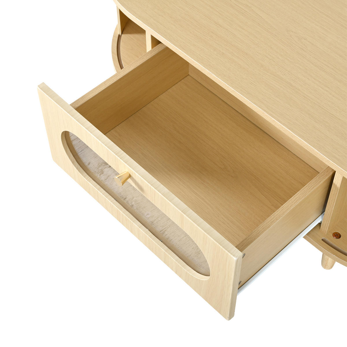 KONFERENČNÍ stolek z MDF 100x50x36 cm dubová barva se zásuvkou, roletovými dvířky a skleněným čelem - barva dubu, kompozitní dřevo (100/50/36cm) - Modfu