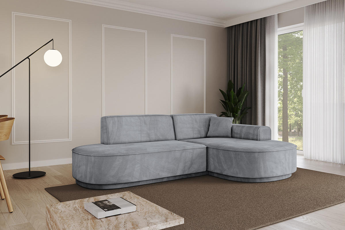 ECKSOFA Ottomane Rechts MARI-L1-v3 - 243x171x83 cm Grau Velours - Schwarz/Grau, Holzwerkstoff/Kunststoff (171/243cm) - ALTDECOR