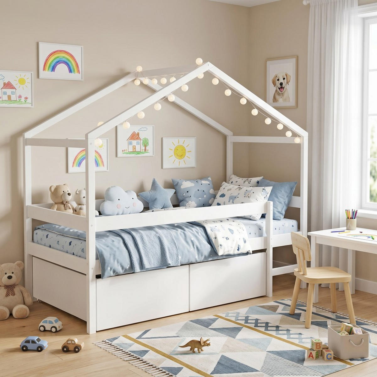 HAUSBETT MIKA mit Schubladen / Kinderbett 90x190 - Weiß - Weiß, Holz (90/190cm) - Weber Industries