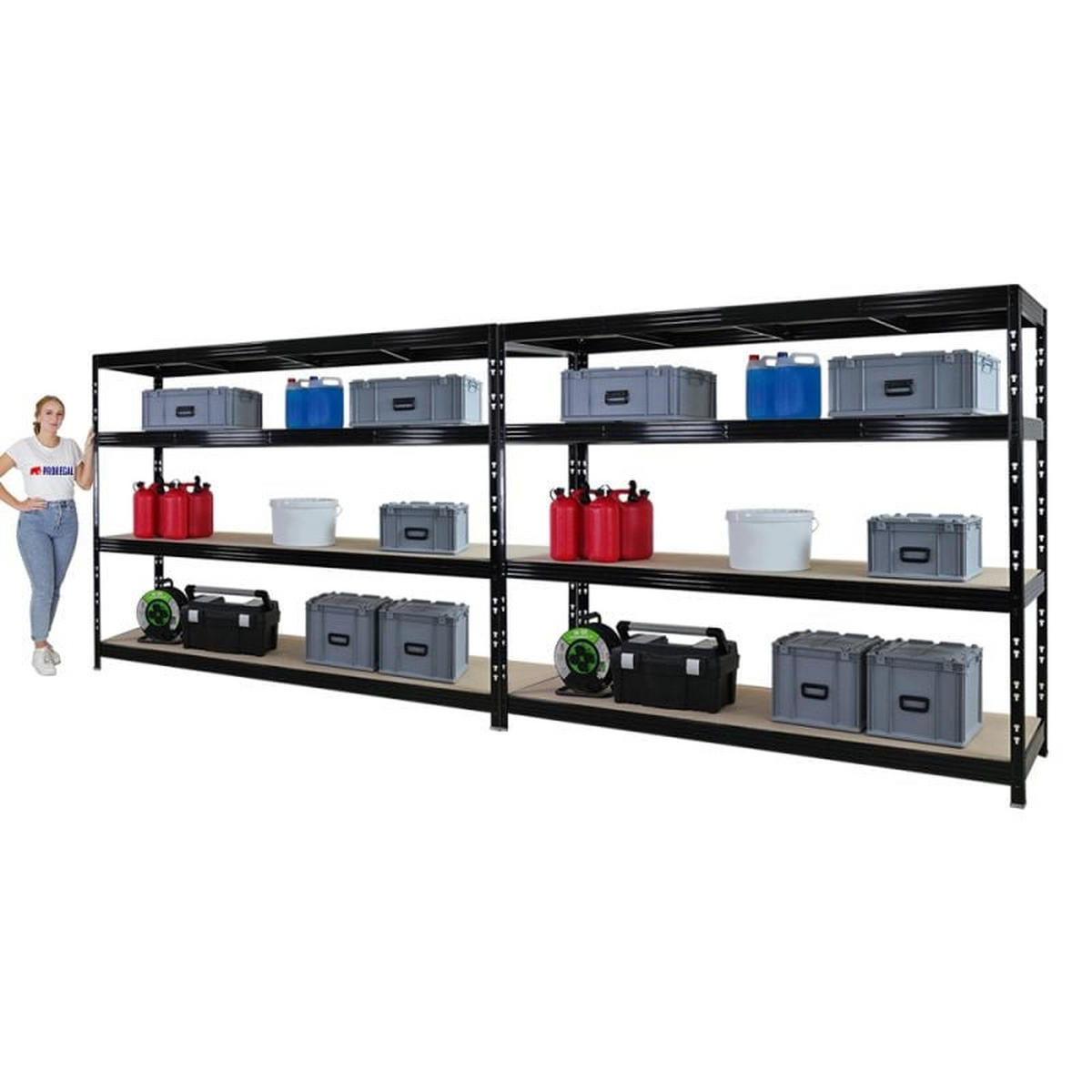 SCHWERLASTREGAL 2er-Set Rhino 180x240x60cm 4 Spanplatten-Ebenen 8mm Fachlast 450kg Schwarz - Schwarz, Metall (480/180/60cm) - PROREGAL