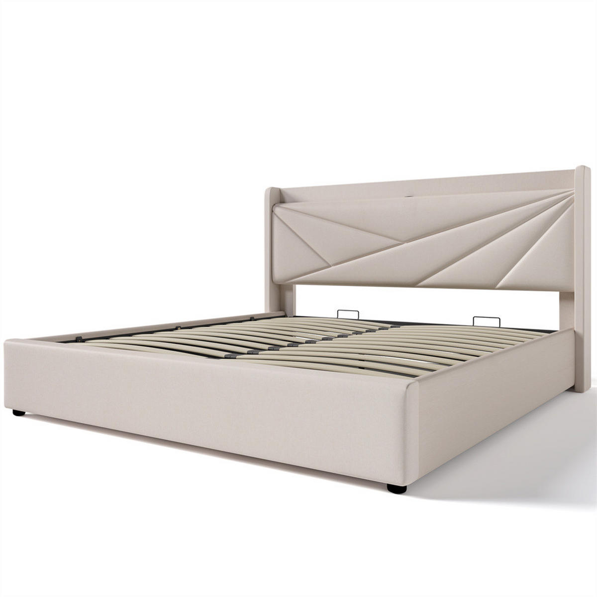 POLSTERBETT 140/200 cm in Linen mit Matratze - Beige, Holz/Textil (140/200cm) - KOMHTOM