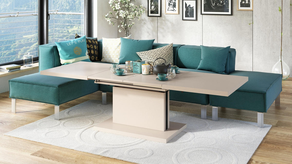 COUCHTISCH rechteckig Beige matt höhenverstellbar ausziehbar - Beige, Holzwerkstoff (70/120/56cm) - designimpex