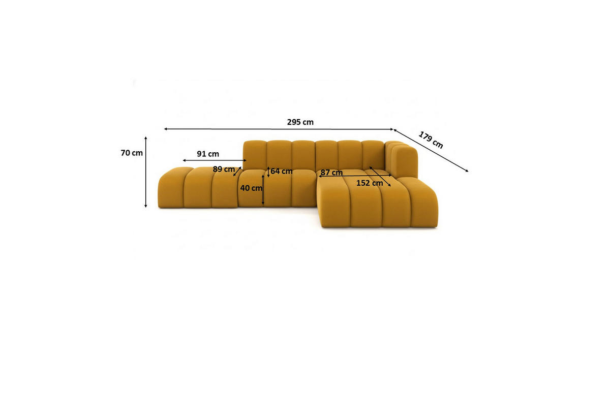 ECKSOFA L-form mit Hocker, Grand Mini, Stoff Salvador, Gelb, Rechts - Gelb, Holz (295/179cm) - Kaiser Möbel