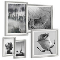 BILDER SET 5er Set - 50x50 cm & 20x30 cm & 40x60 cm Silberner Rahmen - Zitrusbäume in einem sonnigen Garten - Silberfarben, Kunststoff (40/60cm) - TULUP