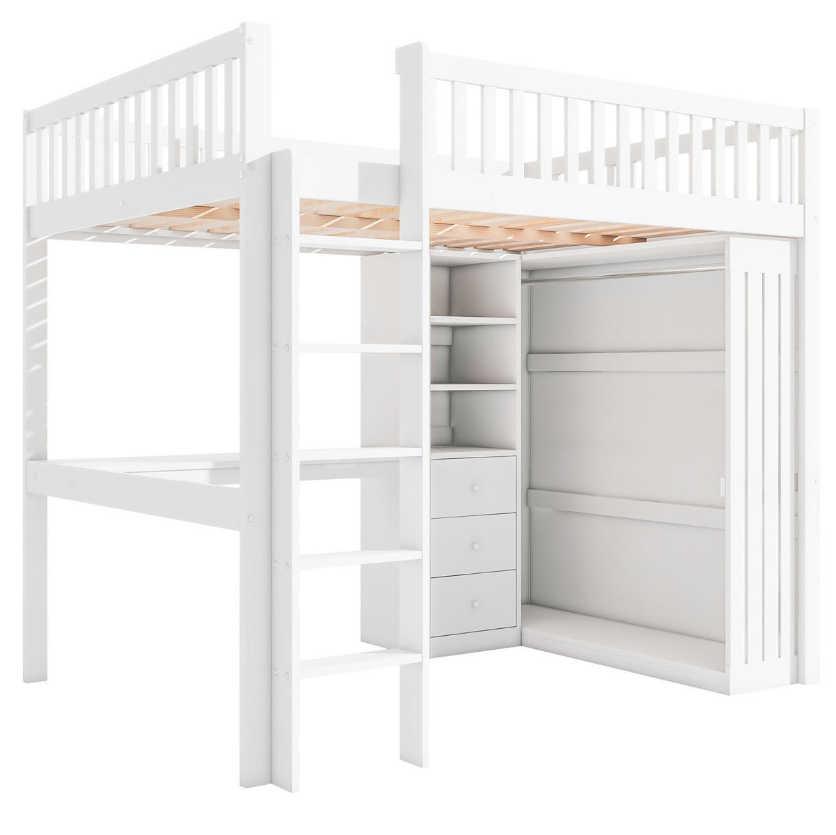 HOCHBETT 140/200 cm Weiß aus Kiefernholz und MDF mit Schreibtisch und Stauraum - Weiß, Holz (140/200cm) - OKMYHOME