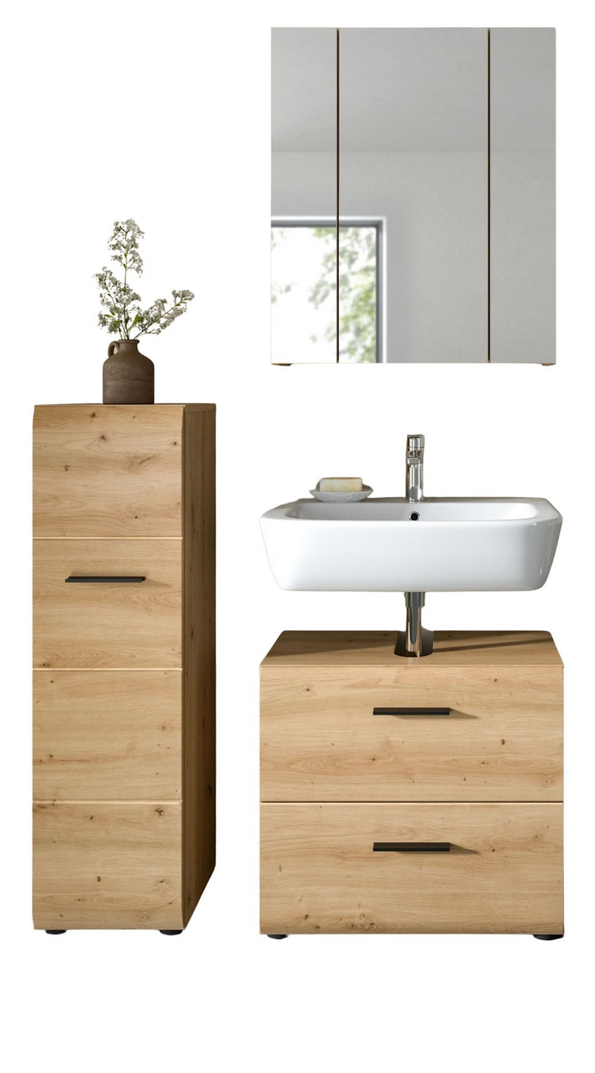 BADMÖBEL-SET 3-teilig, Artisan Eiche, Badkombination 105 x 185 cm, Cover - Schwarz/Eiche Artisan, Glas/Holzwerkstoff (105/185/30cm) - Inn.Furn