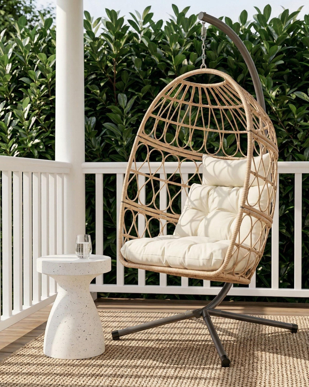 HÄNGESESSEL mit Gestell Metall Naturfarben Montalcino - Naturfarben, Textil (102/195/105cm) - Beliani