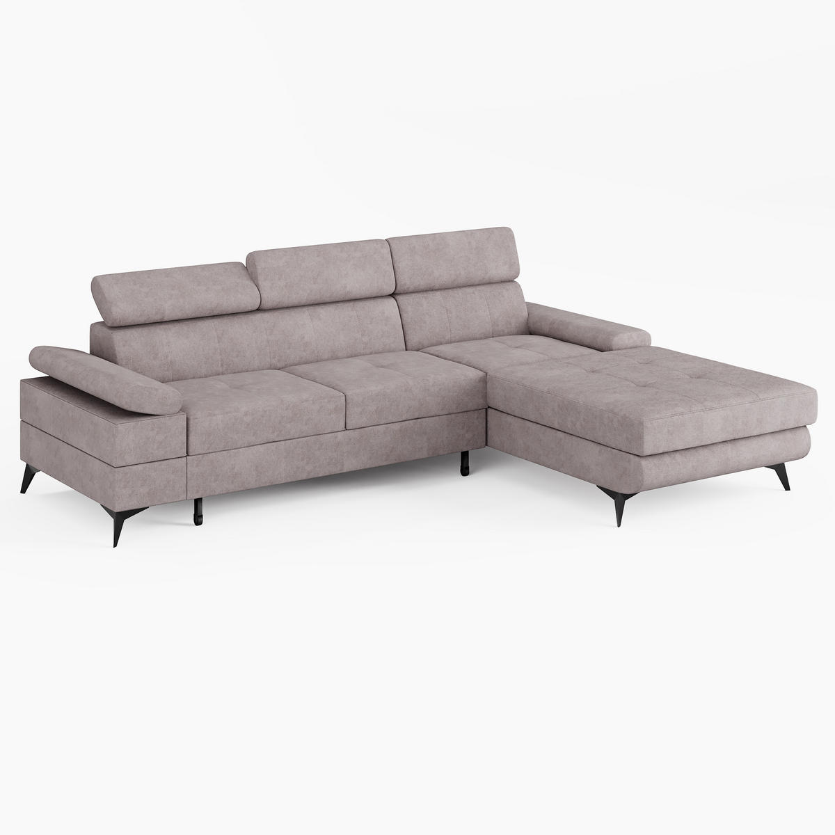 ECKSOFA VENTO Rechts Schwarz Velours Premium L-Form Couch mit Schlaffunktion & Bettkasten - Schwarz, Holz (261/190cm) - Barchello
