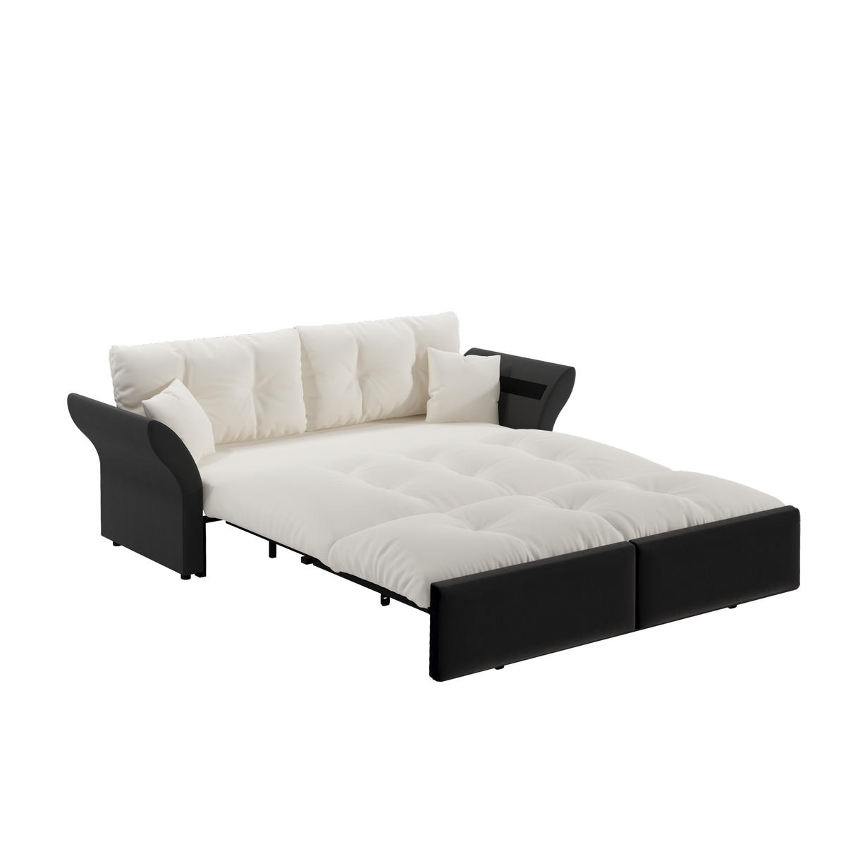 SCHLAFSOFA aus Velours 190x85x91 cm Beige/Weiß 3-in-1 ausziehbar mit 2 Kissen - Beige, Textil (190/91/85cm) - Modfu