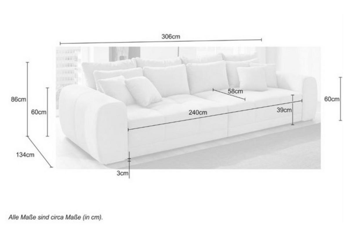 BIG-SOFA Federkern B306/T134/H86 cm, Liegefläche 120x240 cm, Cord Grün / 15172 - Chromfarben/Grün, Textil/Metall (306/86/134cm) - luma-home
