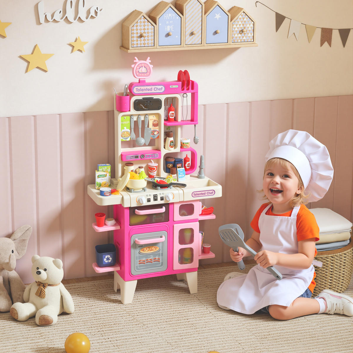 SPIELKÜCHE DE-18738 104-teilig mit Licht, Sound & Nebel Rosa - Pink, Kunststoff (52.5/22/100cm) - ComfortXL