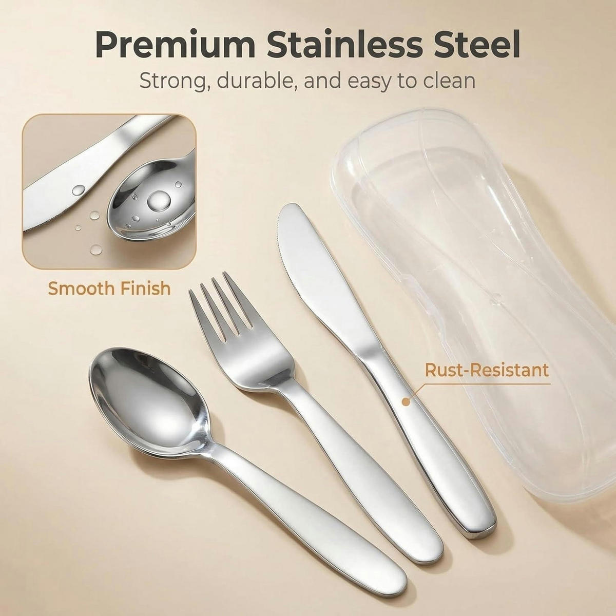 KINDERBESTECK Set 3-teilig mit Reiseetui Edelstahl - Silberfarben, Metall