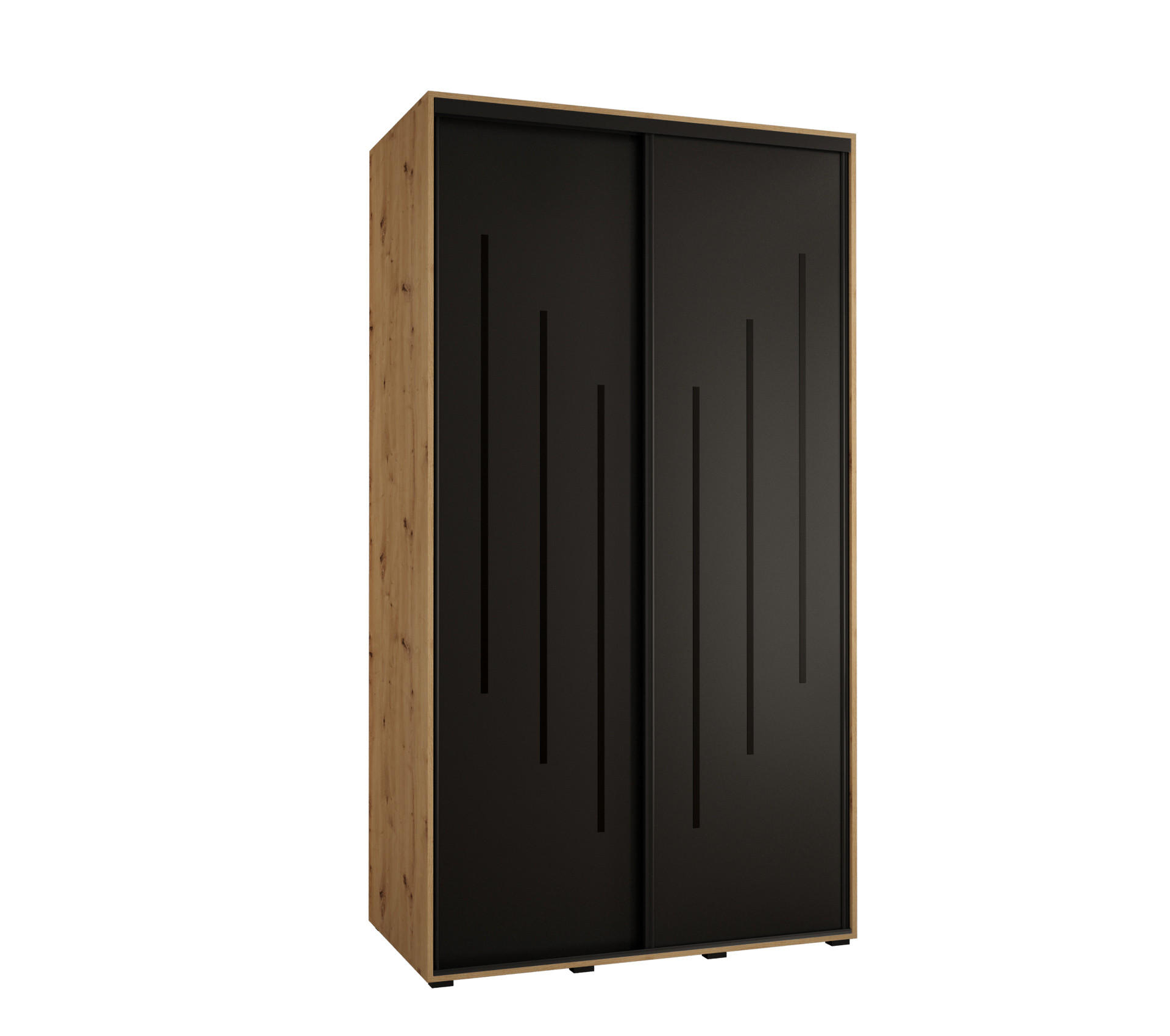 Abiks Möbel Schwebetürenschrank Eiche Artisan, Schwarz, Schwarz 140x235x45 cm