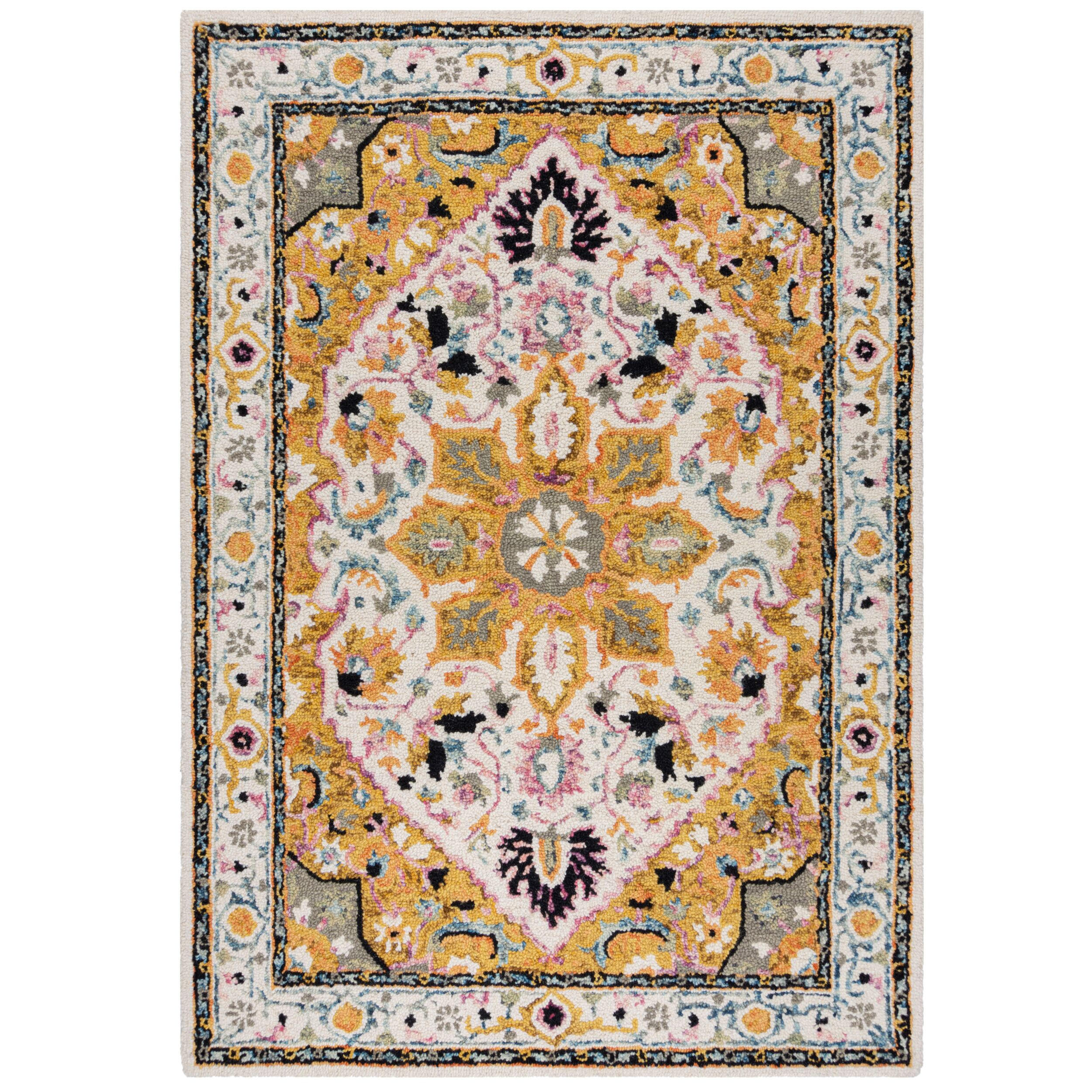 WOLLTEPPICH Floral-Design, traditionell SOAR ANDY, Gelb-Grau 120x170 cm - Gelb, Textil (120/170cm) - KADIMA DESIGN