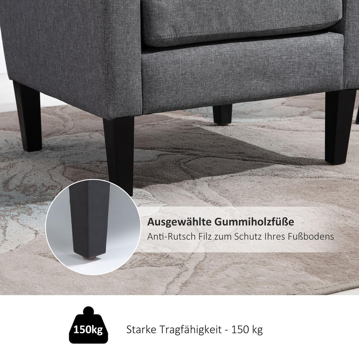 SESSEL mit Rückenlehne, abgerundeten Armlehnen Gepolstert Loungesessel Hellgrau - Hellgrau, Textil (72/74/66cm) - HOMCOM