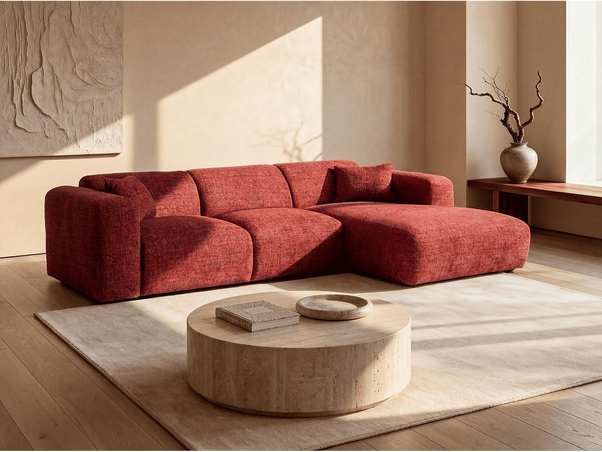 SOFA ohne Schlafmöglichkeit - 5 Personen - Stoff, Stoff - Rot - - Rot, Textil (280/165cm) - Vente-Unique