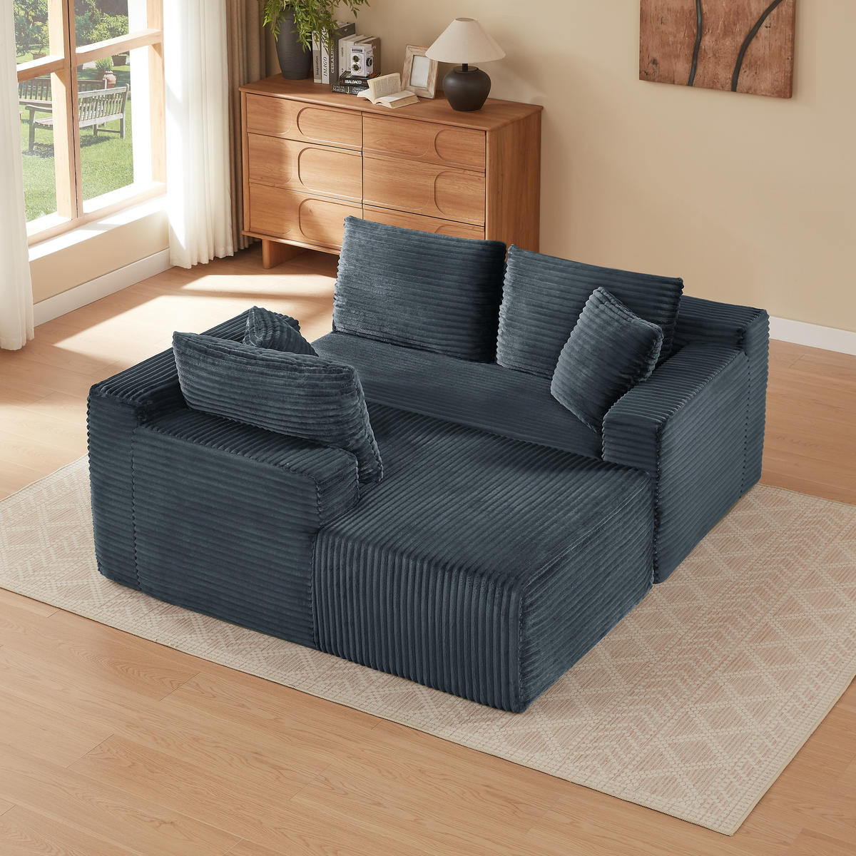 ECKSOFA Cord Dunkelgrau mit Rückenkissen und Nackenkissen - Dunkelgrau, Textil (252.5/163cm) - WISHDOR