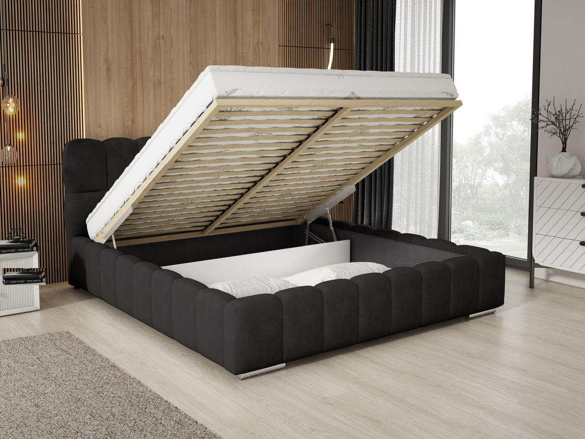 DOPPELBETT 160x200 cm Avilla mit Bettkasten, Lattenrost, Samt, Schwarz - Schwarz, Holz/Textil (160/200cm) - Emporius