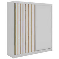 SCHWEBETÜRENSCHRANK mit Lamellen LUMOS - 200 - Weiß und Eiche Artisan - Alufarben/Weiß, Holzwerkstoff/Metall (200/216/61cm) - MKS