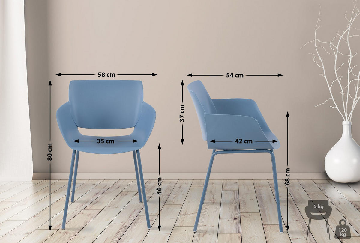 STUHL 2er Set Kunststoff Blau - Blau, Kunststoff/Metall (58/80/54cm) - CLP