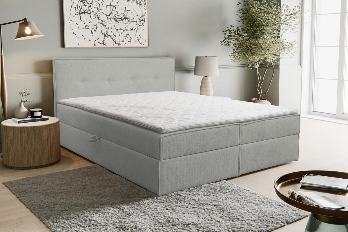 BOXBETT CALIDO mit zwei Bettkästen H2/H3 Matratze und Topper 160 x 200 cm - Grau, Holzwerkstoff (160/200cm) - VENASI MÖBEL