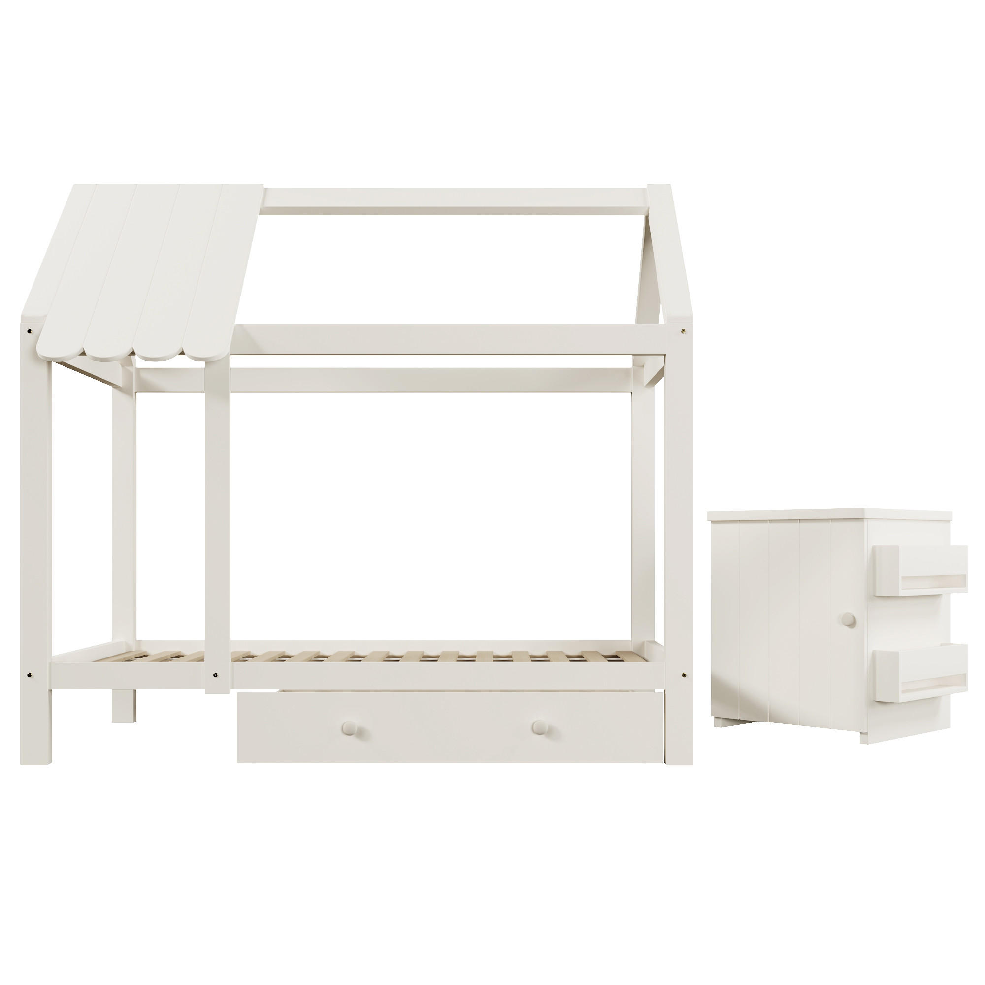 HAUSBETT Massivholz 90/200 cm Weiß - Weiß, Holz - Raumix