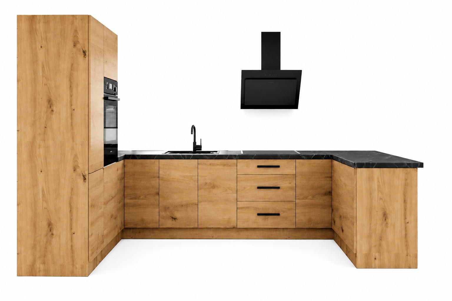 ECKKÜCHE 210 x 320 x 150 cm – Nexa K103-G680 – in Woodline / Matt - Schwarz/Eiche Artisan, Holz/Metall (320/212/58cm) - ROYAL24_MARKT