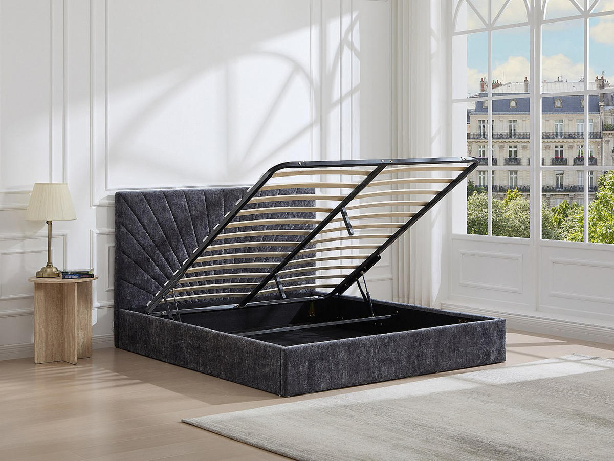 BETT mit Bettkasten - 2 Personen - Stoff - Anthrazitgrau - - Anthrazit, Textil (160/200cm) - Vente-Unique