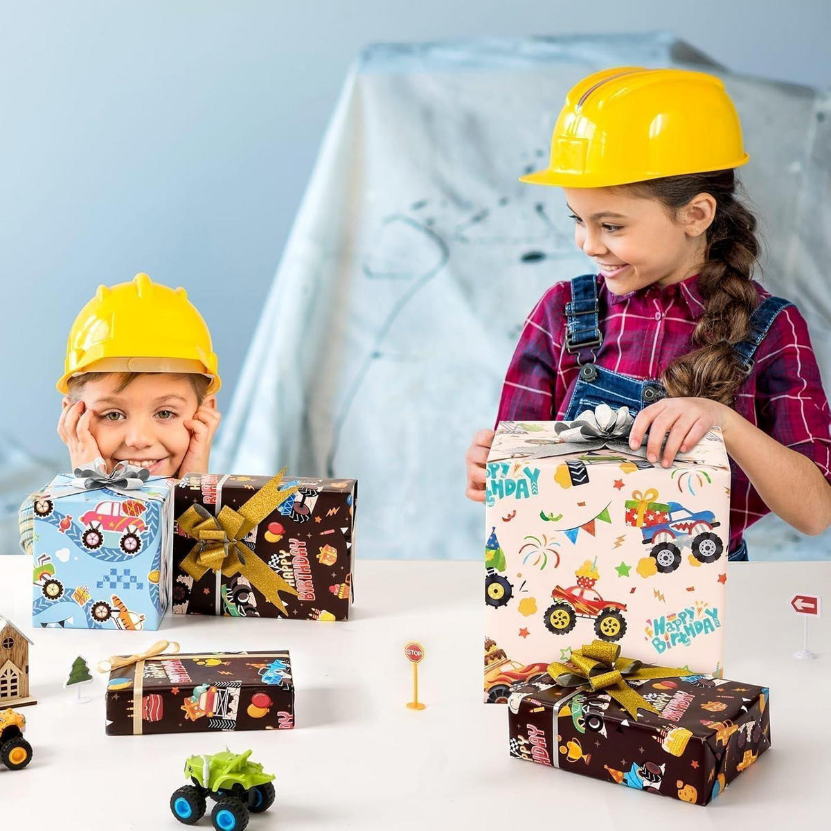 GESCHENKPAPIER 3 Rollen Monster Truck Motiv - Multicolor, Papier (43/43/43cm)