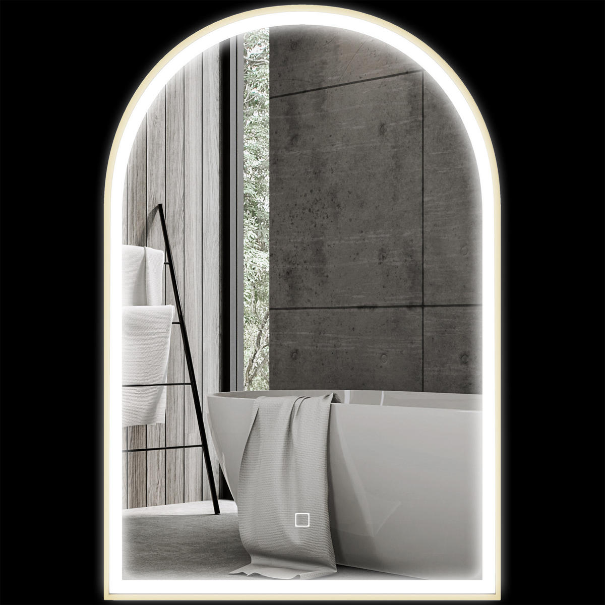 BADEZIMMERSPIEGEL DE-15165 90/60 cm gewölbt mit 3 LED-Farben - Goldfarben, Glas (3/60/90cm) - ComfortXL