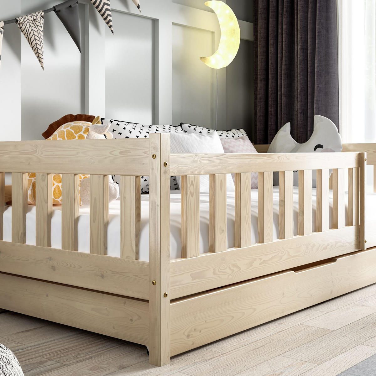 KINDERBETT Holzbett LUMBE - Kieferfarben, Holz (80/160cm) - KONSIMO®