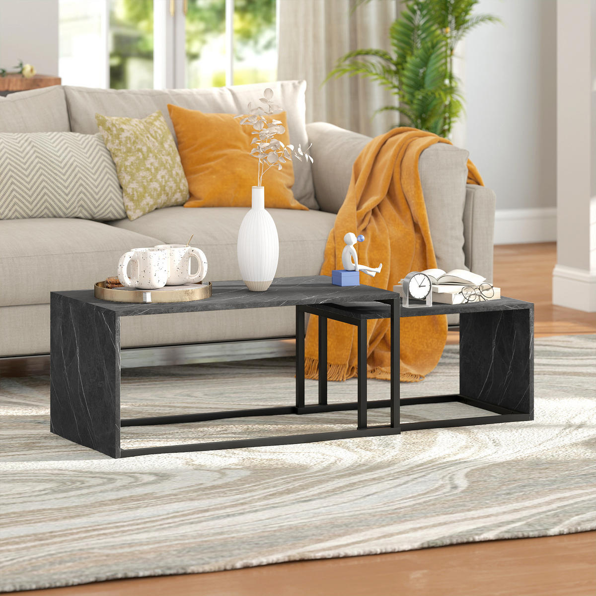 COUCHTISCH DE-15812 2er-Set nestbar, industrieller Stil Dunkelgrau - Dunkelgrau, Holzwerkstoff (90/48/42cm) - ComfortXL