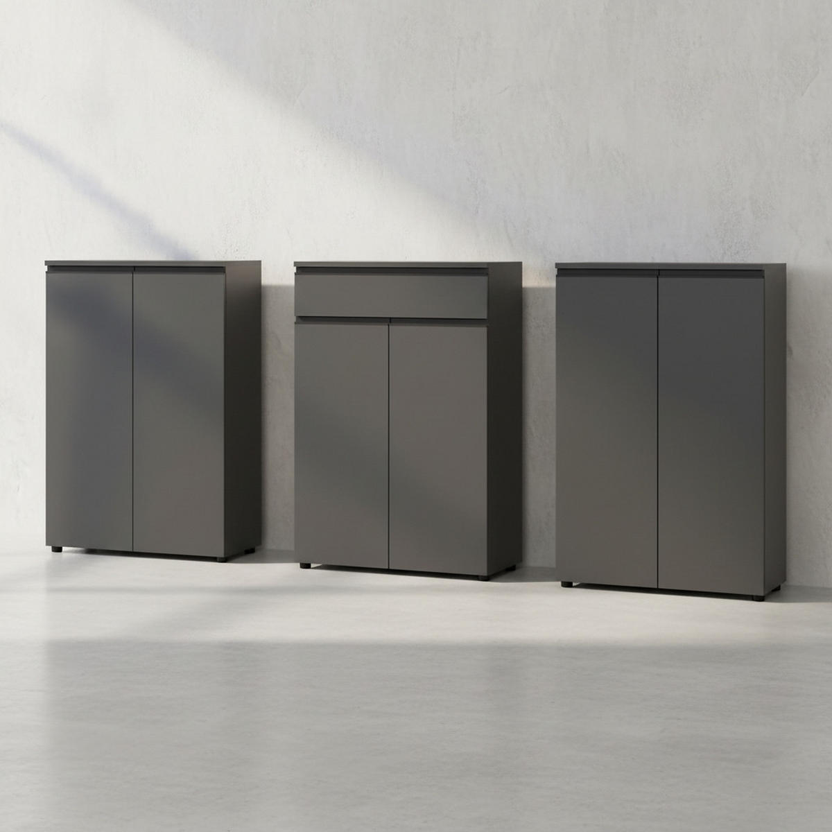 BÜRO-SET "Stuttgart" 3-teilig Soft-Close Graphit 273x120cm - Schwarz, Holzwerkstoff (273/120/40cm) - KADIMA DESIGN