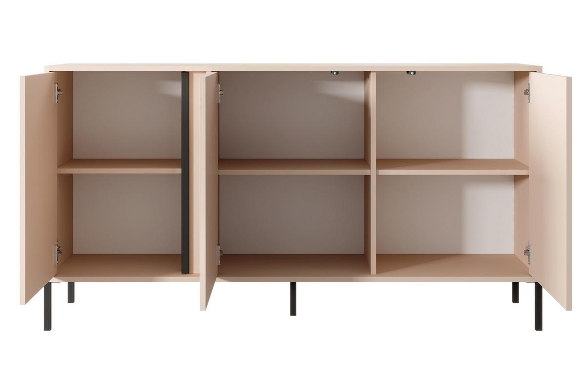 SIDEBOARD Piemontesia 3T Beige 153,1/81,4/39,5 cm – mit Push-to-Open-Funktion - Beige/Schwarz, Holzwerkstoff/Metall (153.1/81.4/39.5cm) - AX Living
