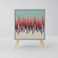 SIDEBOARD CHROMA CONTOURS, Grau, 57,5x42x75,5 cm, Goldfarbene Metallfüße - Goldfarben/Multicolor, Holzwerkstoff/Metall (57.5/75.5/42cm) - SpaceRebels