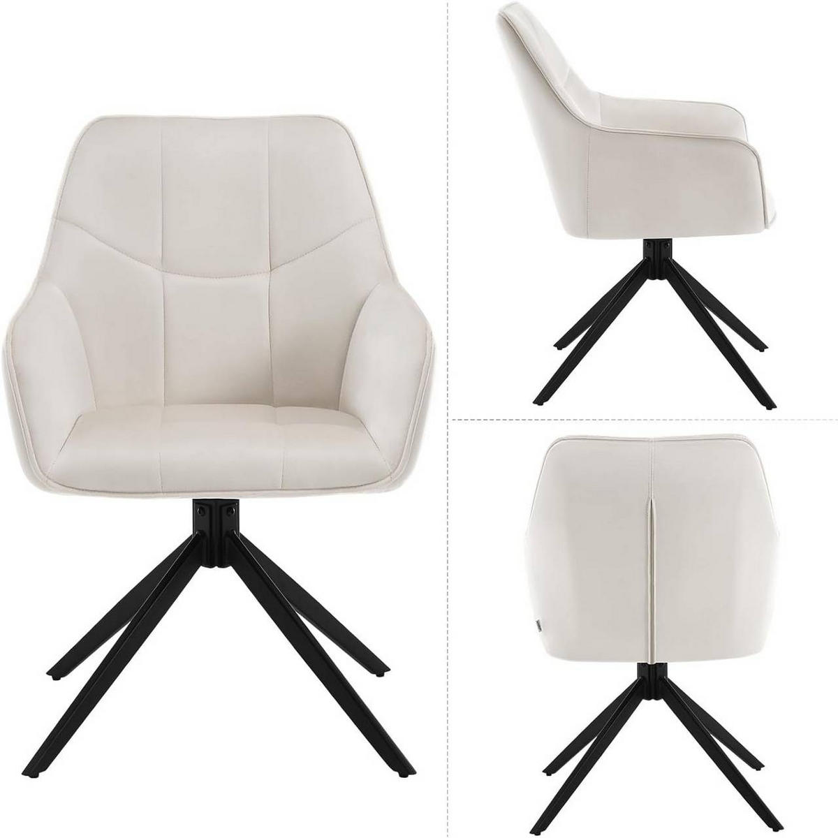 ESSZIMMERSTUHL 2er Set, Samt, Metallbeine, Creme - Creme/Schwarz, Kunststoff/Textil (58/86/63.5cm) - Woltu