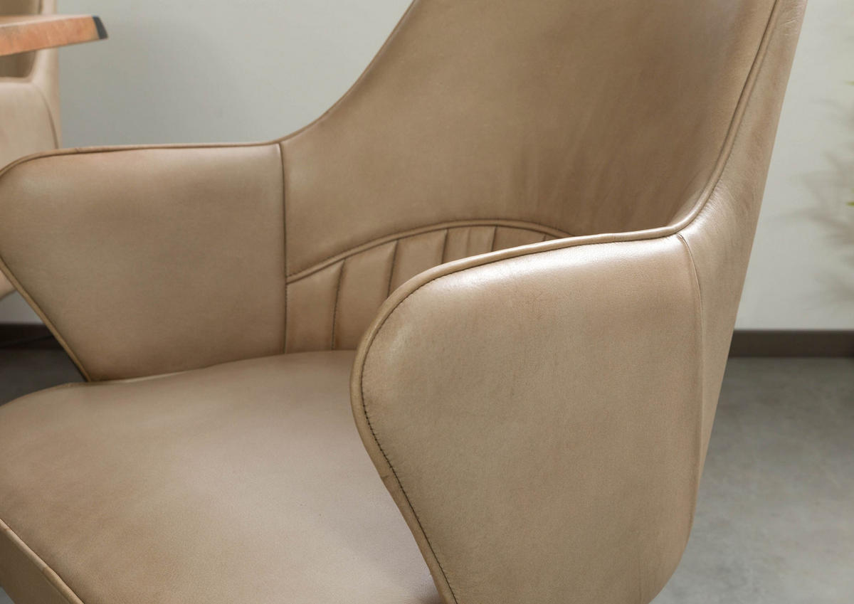 STUHL Echtleder 55 x 62 x 84 cm beige IRON LABEL #130 - Beige, Leder (55/84/62cm) - Massivmoebel24