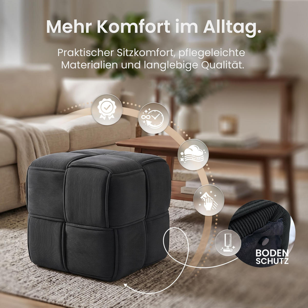 SITZWÜRFEL eckig 40/40/40 cm Cord Dunkelgrau - Dunkelgrau, Kunststoff/Textil (40/40/40cm) - CLP