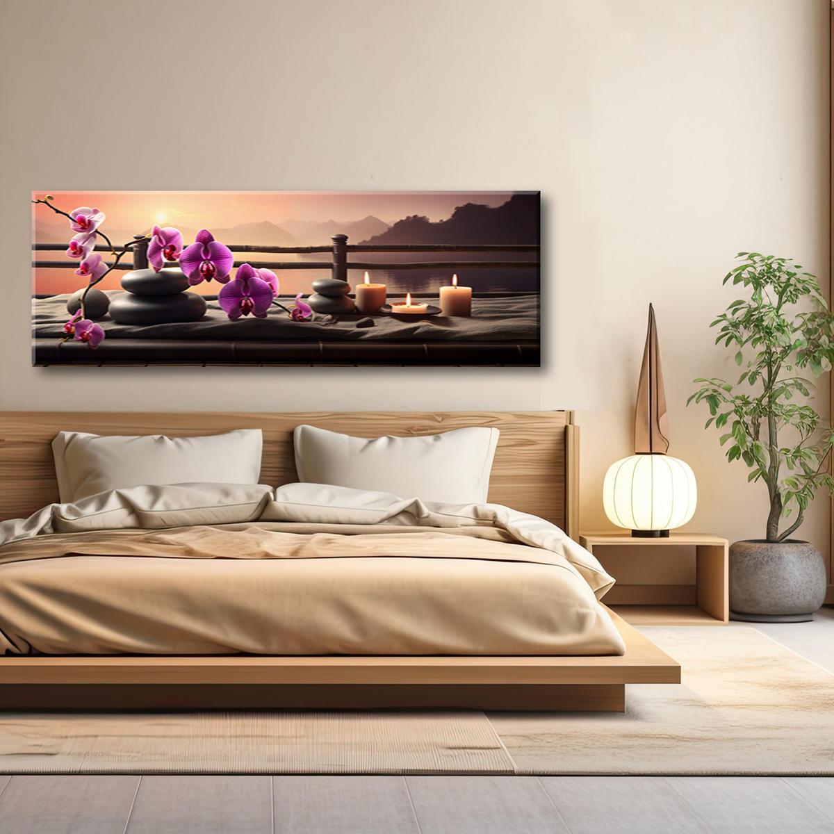 WANDBILD orientalische orchideensteine - Pink, Textil (90/30cm) - Feeby