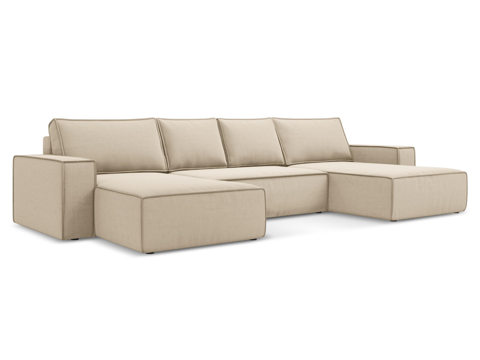 WOHNLANDSCHAFT Samt Stoff Beige - Beige/Creme, Kunststoff/Textil (398/82/185cm) - Makamii