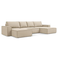 WOHNLANDSCHAFT Samt Stoff Beige - Beige/Creme, Kunststoff/Textil (398/82/185cm) - Makamii