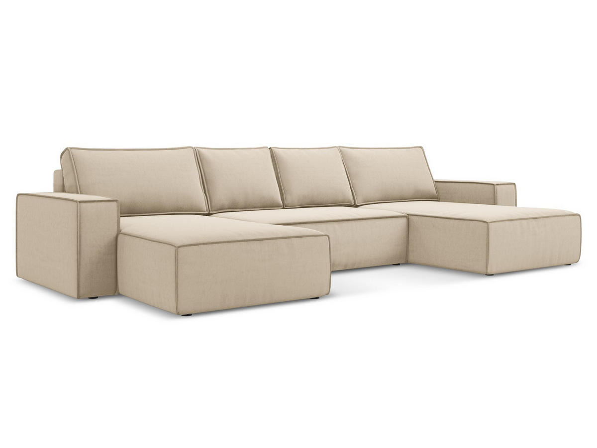 WOHNLANDSCHAFT Samt Stoff Beige - Beige/Creme, Kunststoff/Textil (398/82/185cm) - Makamii