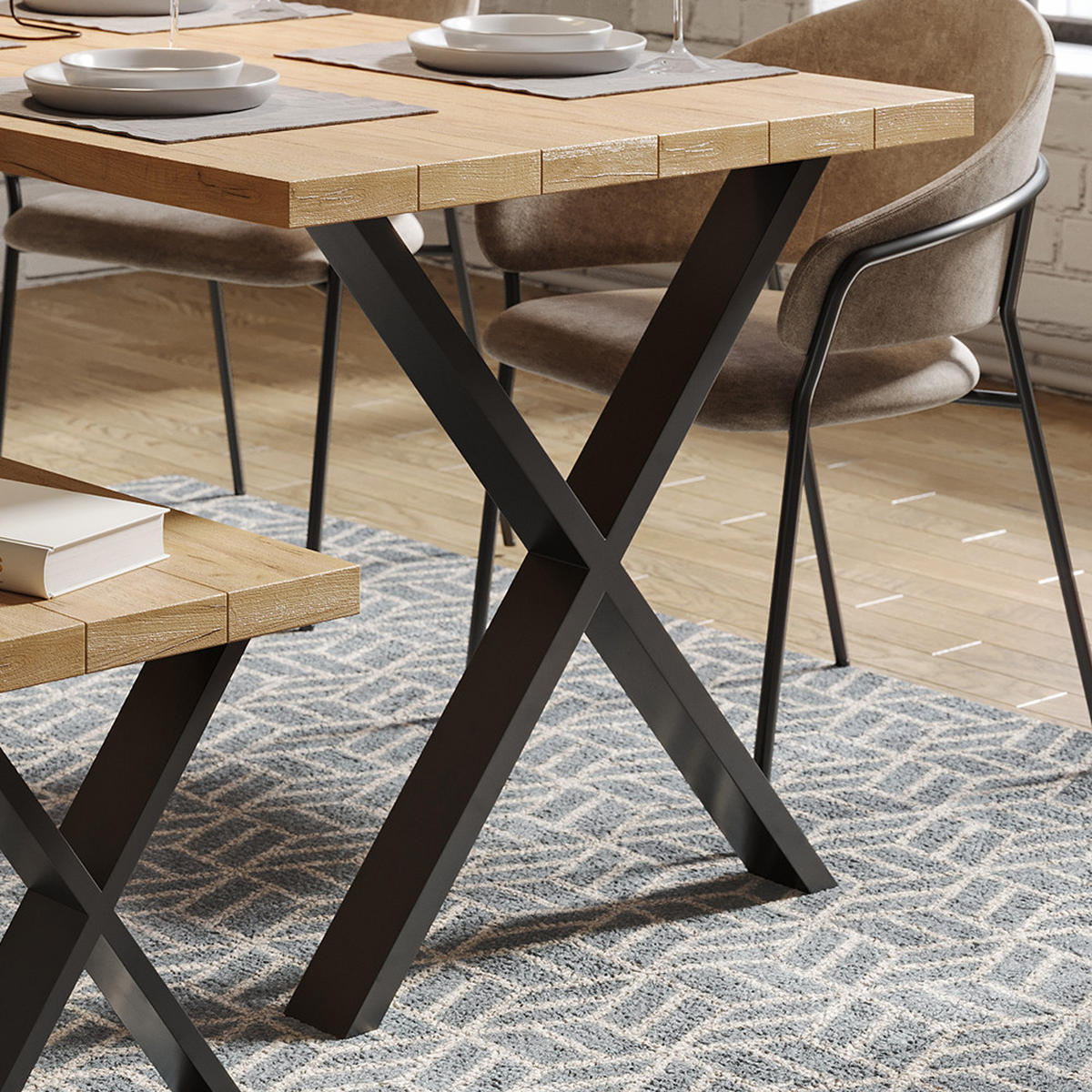 TISCHBEINE Schwarz 70 x 72 cm X-Form - Schwarz, Metall (70/72/8cm) - Vicco