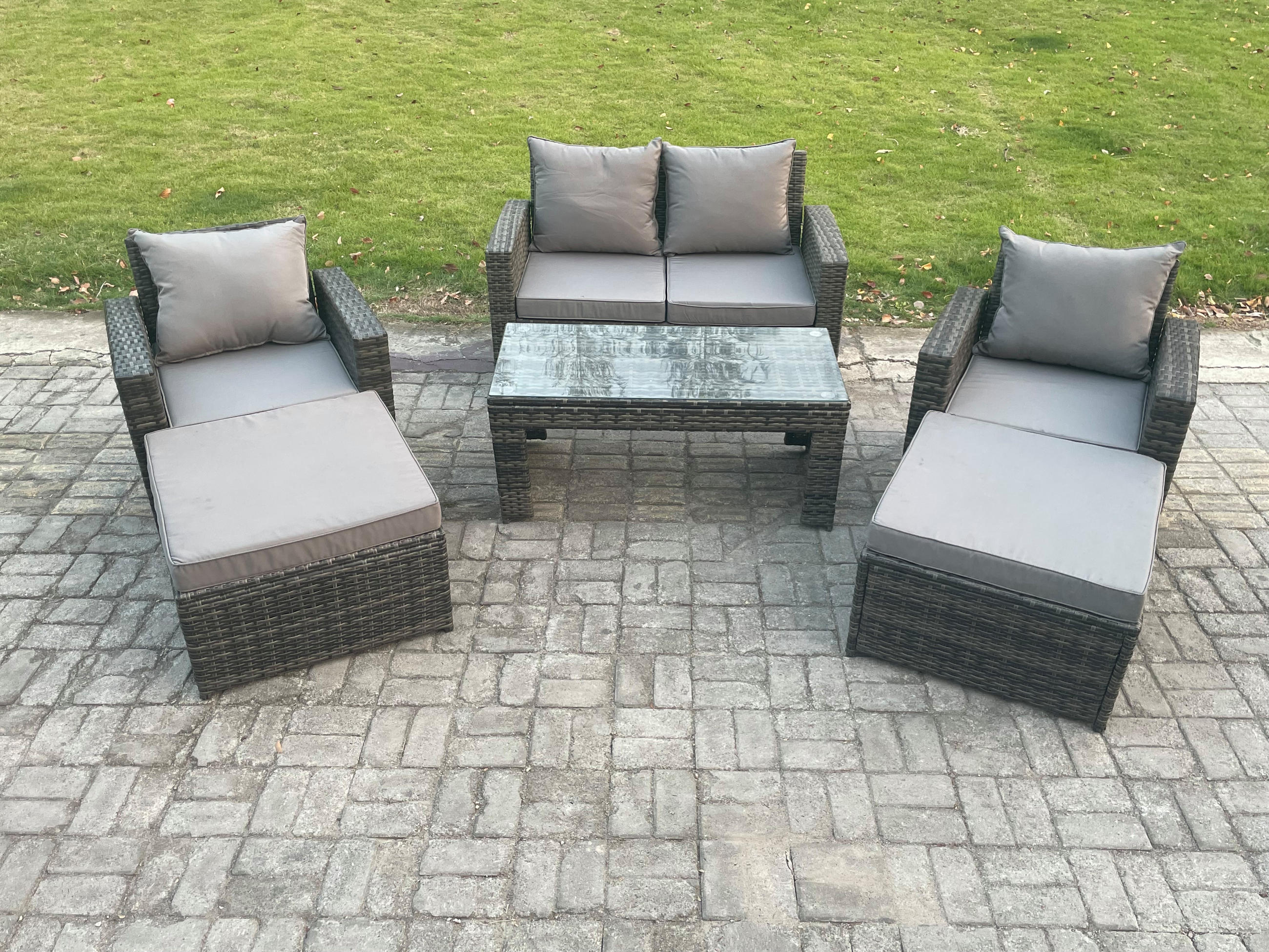 GARTENMÖBEL-SET mit Kissen Polyrattan Dunkelgrau 6-Sitzer - Dunkelgrau, Metall - Fimous