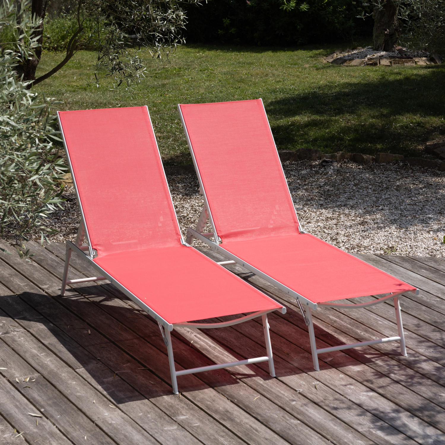 SONNENLIEGEN Sicilia Rosa und Weiß 2er-Set - Rosa, Kunststoff (54/87.5/182cm) - Happy Garden