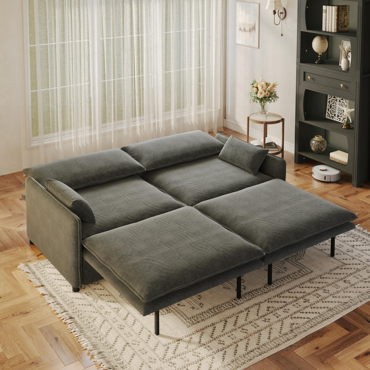SCHLAFSOFA 3-in-1 ausziehbar mit Staufach, DE-42857, Dunkelgrau - Dunkelgrau, Holzwerkstoff (206/86/91cm) - ComfortXL